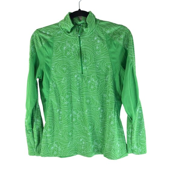 L.L. Bean Tops - LL Bean Womens Top 1/4 Zip Pullover Mesh Floral Green White M